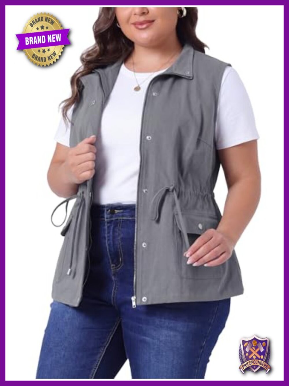 Plus Size Lightweight Sleeveless Anorak Cargo Utility Vest Jacket